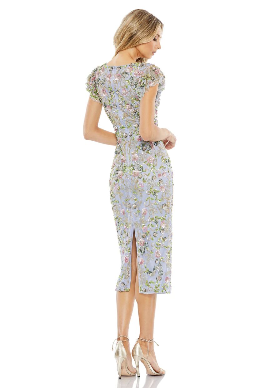 Mac Duggal Floral Embellished Flutter Cap Sleeve Dress