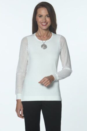 J'envie Jewel Neck Sheer Sleeve Top