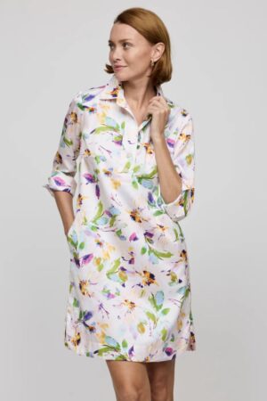 Hinson Wu Aileen 3/4 Sleeve Garden Sateen Print Dress