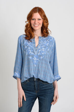 Amaya Fleur Blue Silk Crepe Shirt/tunic
