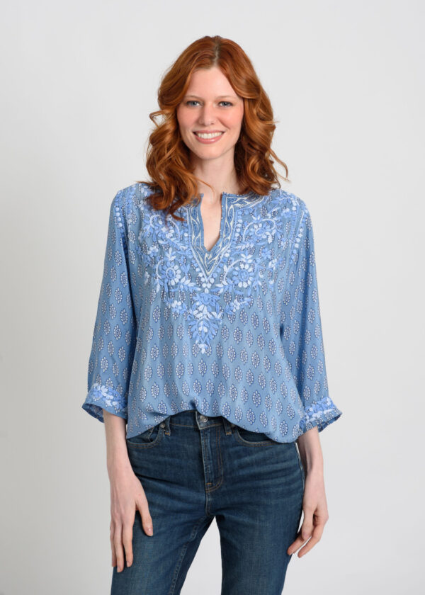 Amaya Fleur Blue Silk Crepe Shirt/tunic