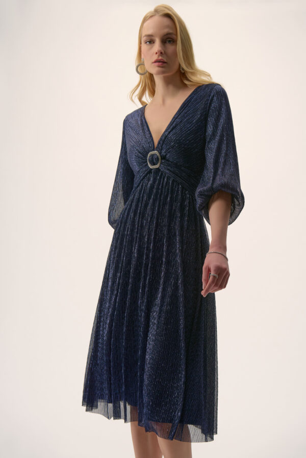 Joseph Ribkoff Sparkle Mesh Plissé Fit and Flare Midi Dress Style 254735 (FINAL SALE) - Image 6