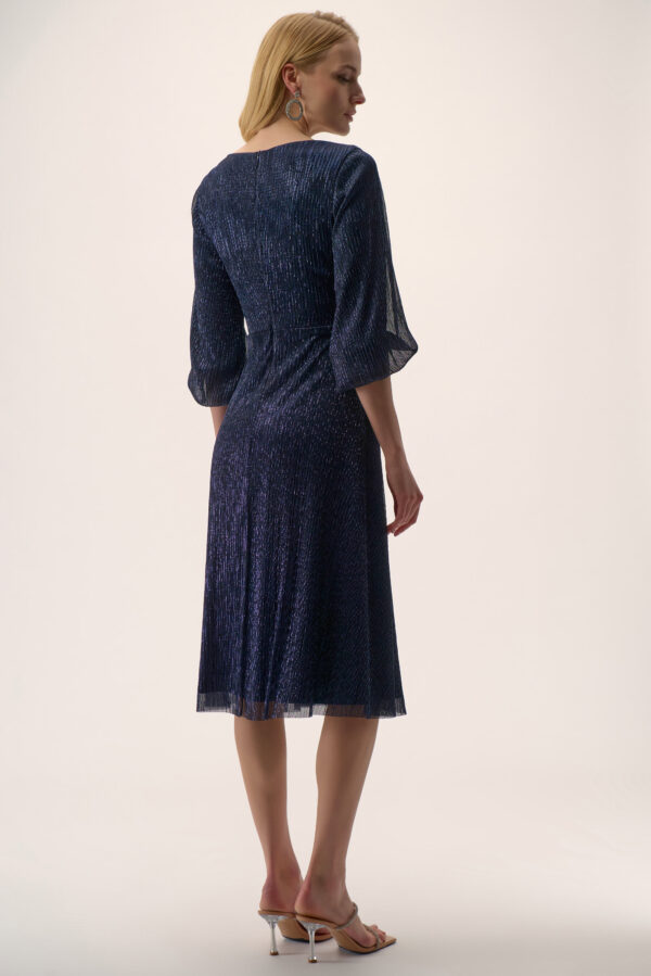 Joseph Ribkoff Sparkle Mesh Plissé Fit and Flare Midi Dress Style 254735 (FINAL SALE) - Image 3