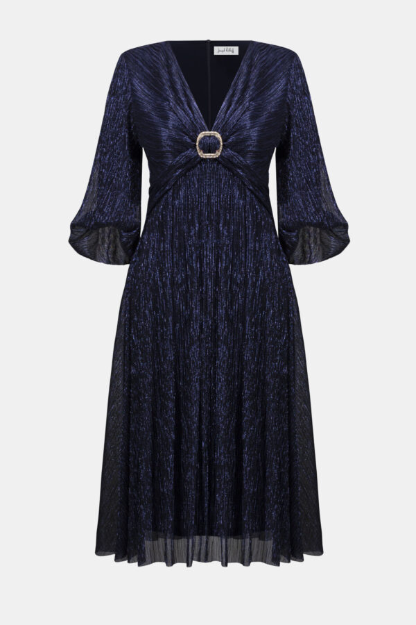 Joseph Ribkoff Sparkle Mesh Plissé Fit and Flare Midi Dress Style 254735 (FINAL SALE) - Image 2