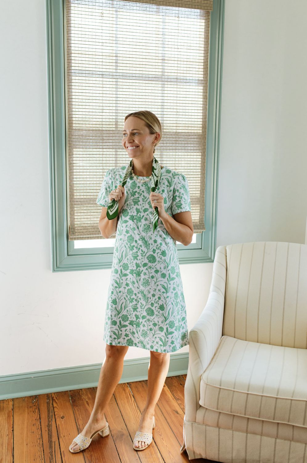 Duffield Lane Alva Dress in Green Botanical Toile (FINAL SALE)