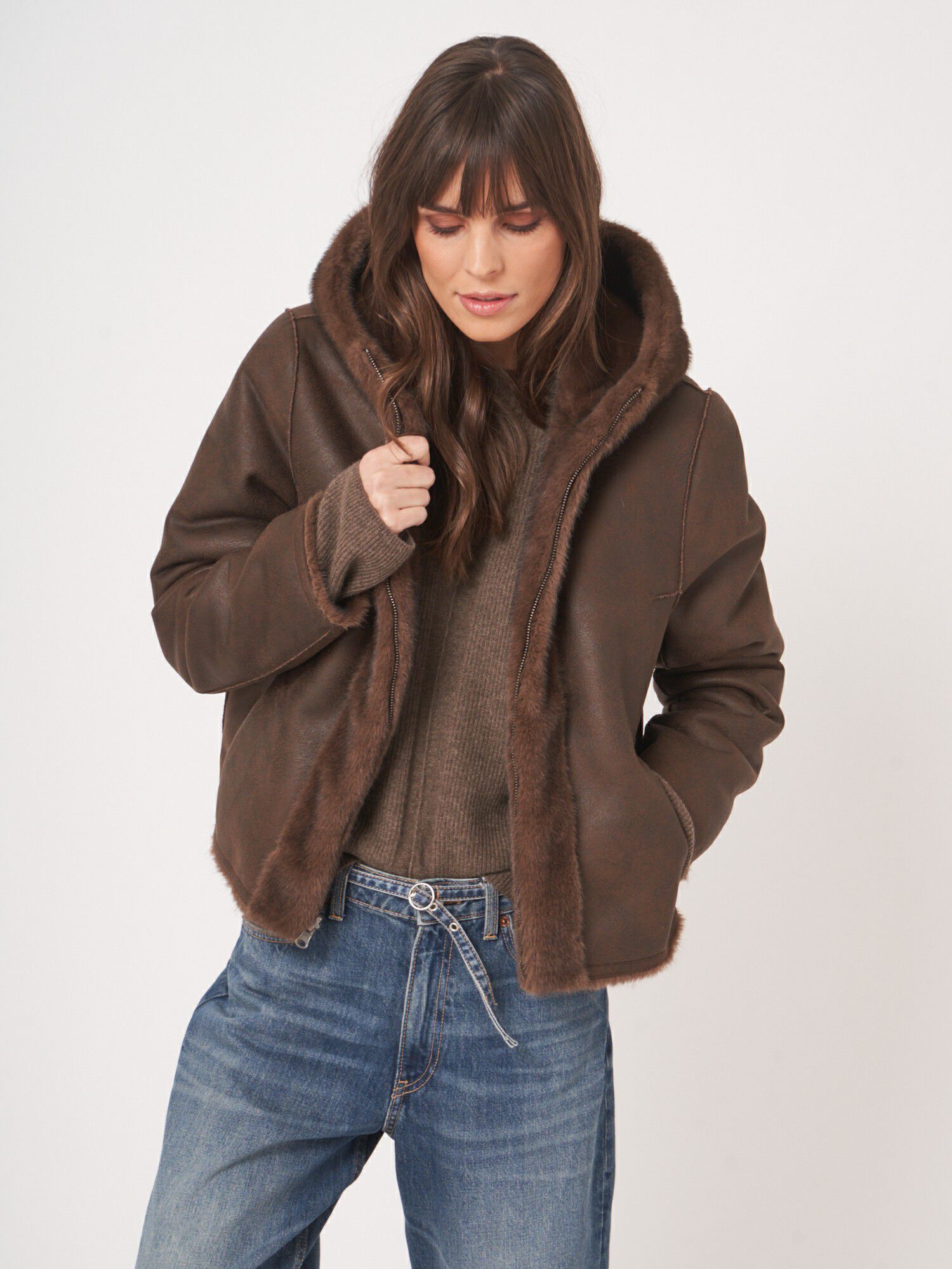 Repeat Cashmere Reversible Faux Mink Jacket With Hood - Image 4
