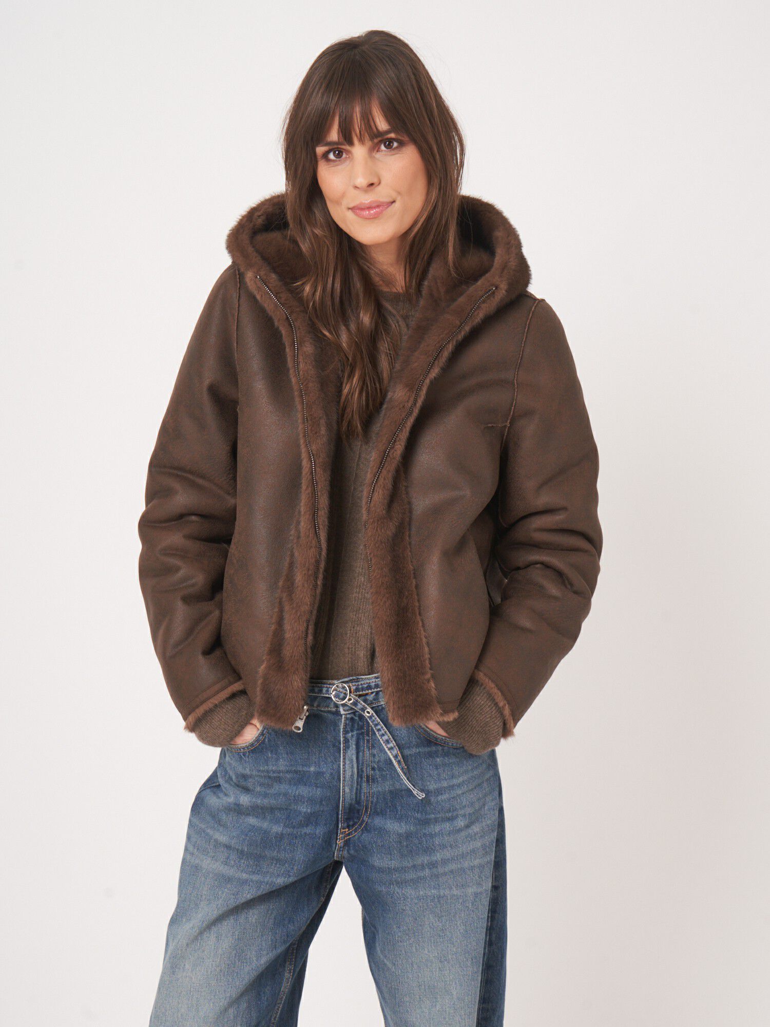 Repeat Cashmere Reversible Faux Mink Jacket With Hood - Image 5