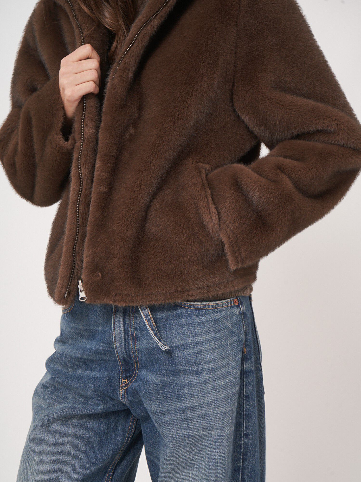 Repeat Cashmere Reversible Faux Mink Jacket With Hood - Image 7