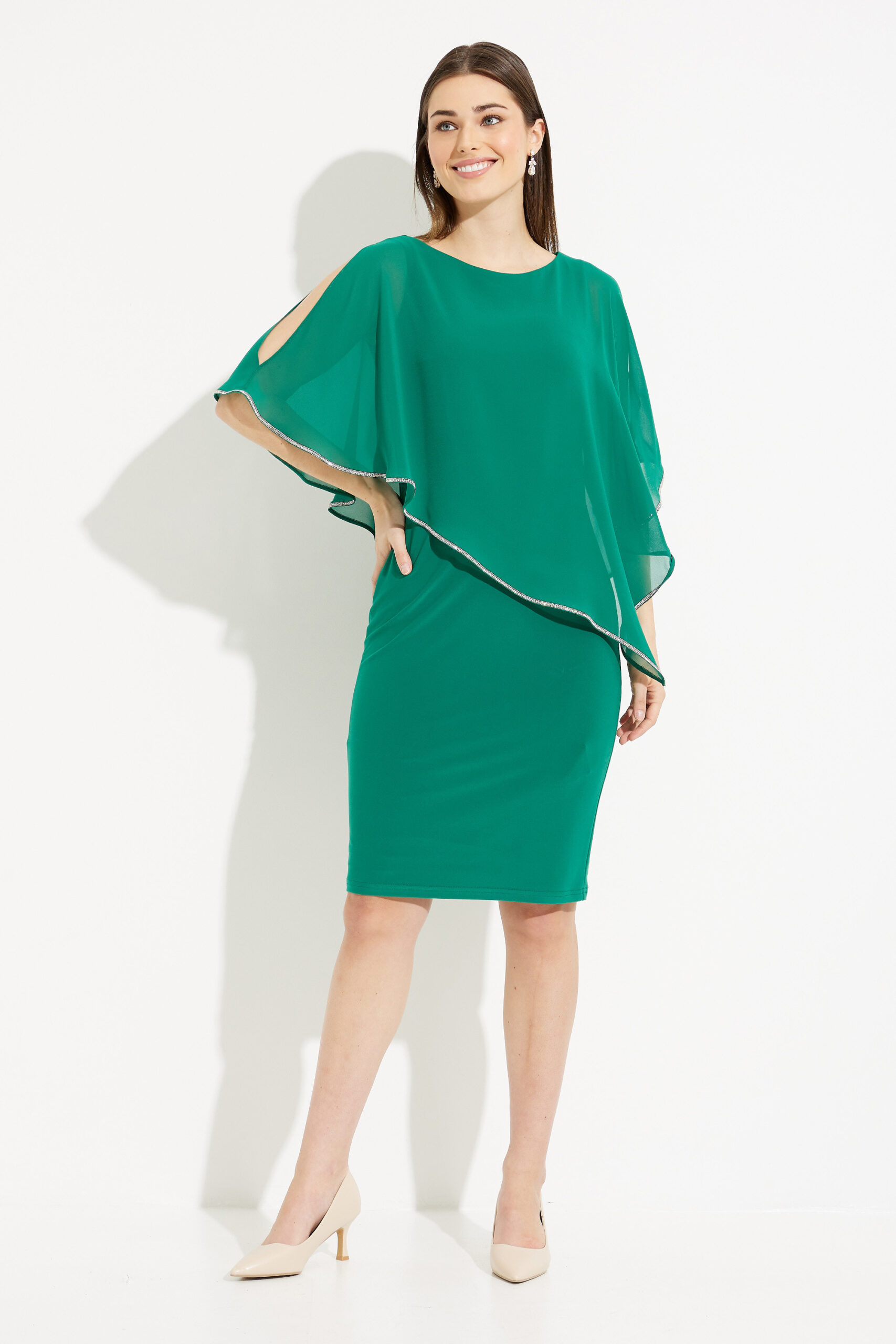 Joseph Ribkoff Sheath Ruched Cape Dress | Style 223762 - FINAL SALE