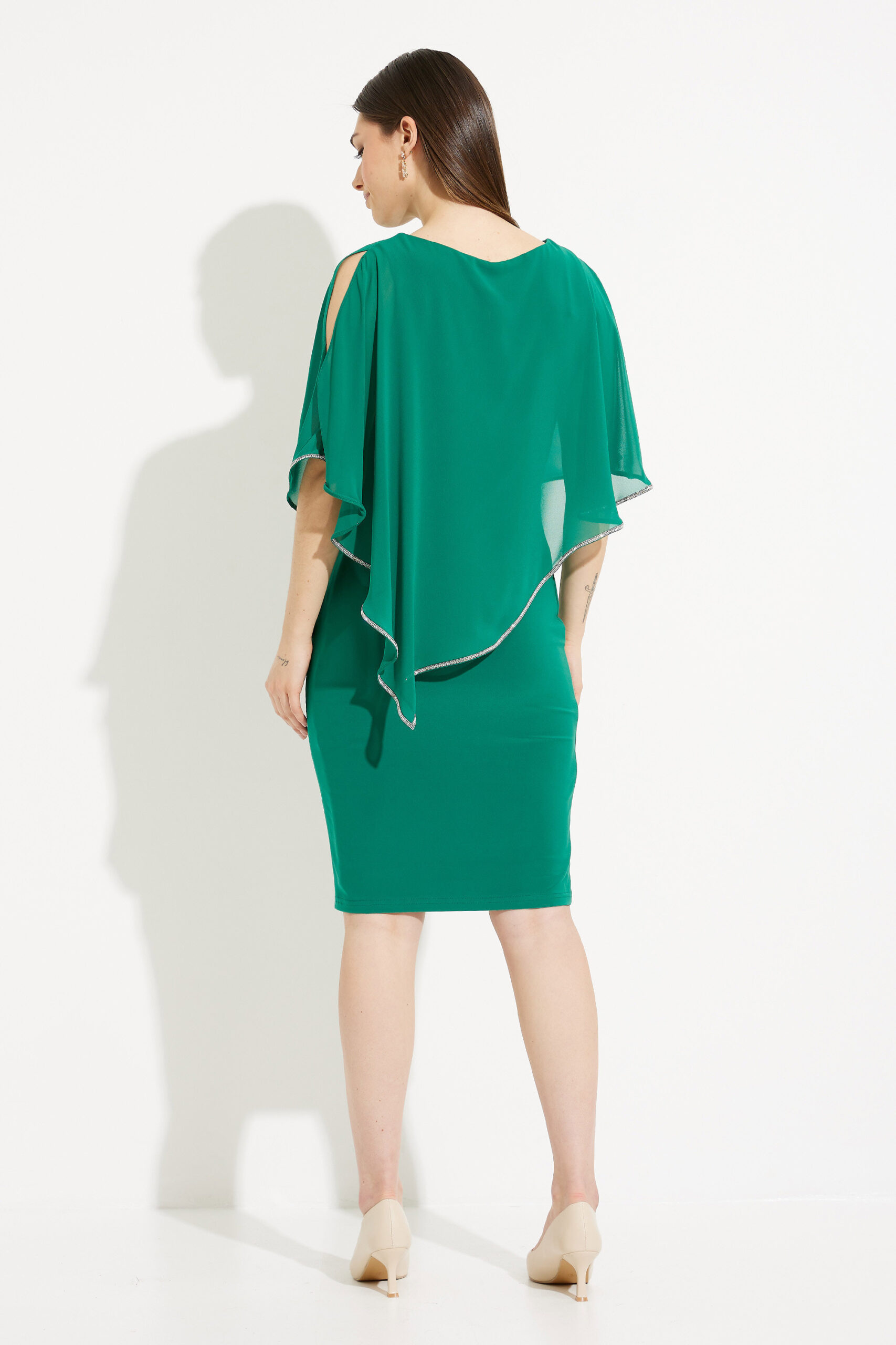 Joseph Ribkoff Sheath Ruched Cape Dress | Style 223762 - FINAL SALE - Image 3