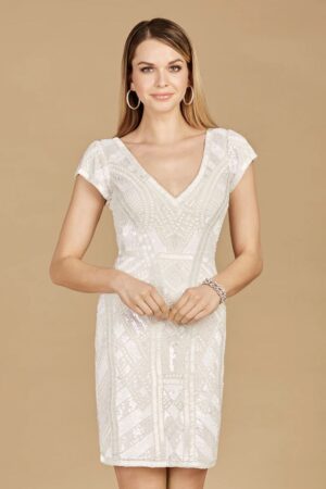 Lara V-neck Beaded Bridal Mini With Cap Sleeves | Style 51115 - FINAL SALE