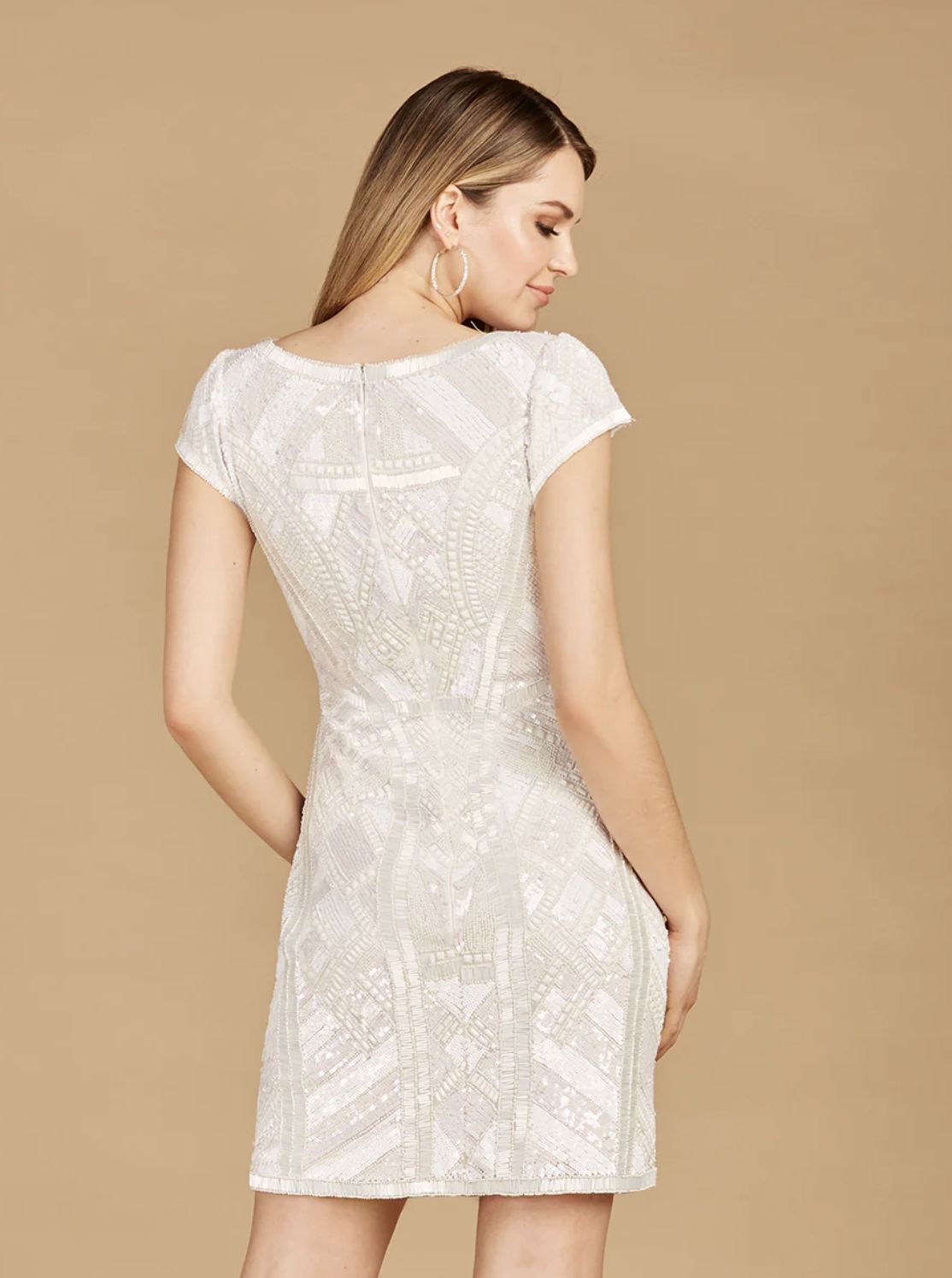 Lara V-neck Beaded Bridal Mini With Cap Sleeves | Style 51115 - FINAL SALE - Image 3