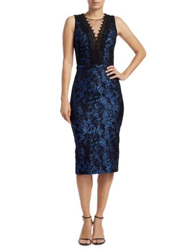 Theia Lace Trim Brocade Sheath Cocktail Dress | Style 884260 - Final Sale (Size: 10) Theia Lace Trim Brocade Sheath Cocktail Dress | Style 884260 - Final Sale (Size: 10)