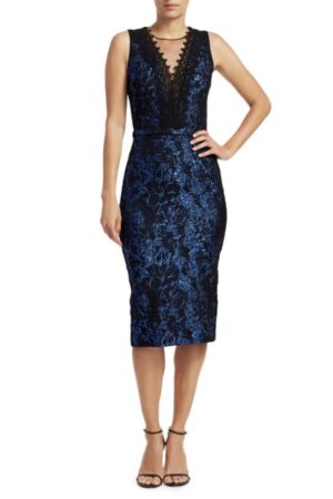 Theia Lace Trim Brocade Sheath Cocktail Dress | Style 884260 - FINAL SALE