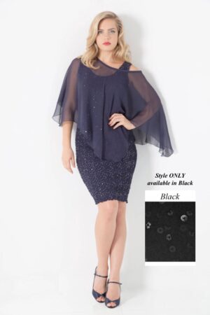 Sara Mique Silk Pucker Body-Con Tank Dress With Matching Silk Plisse Float in Black | Style D1548 - FINAL SALE