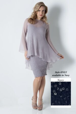 Sara Mique Silk Pucker With Sequins in NAVY | Style T1501-D1547SCL - FINAL SALE