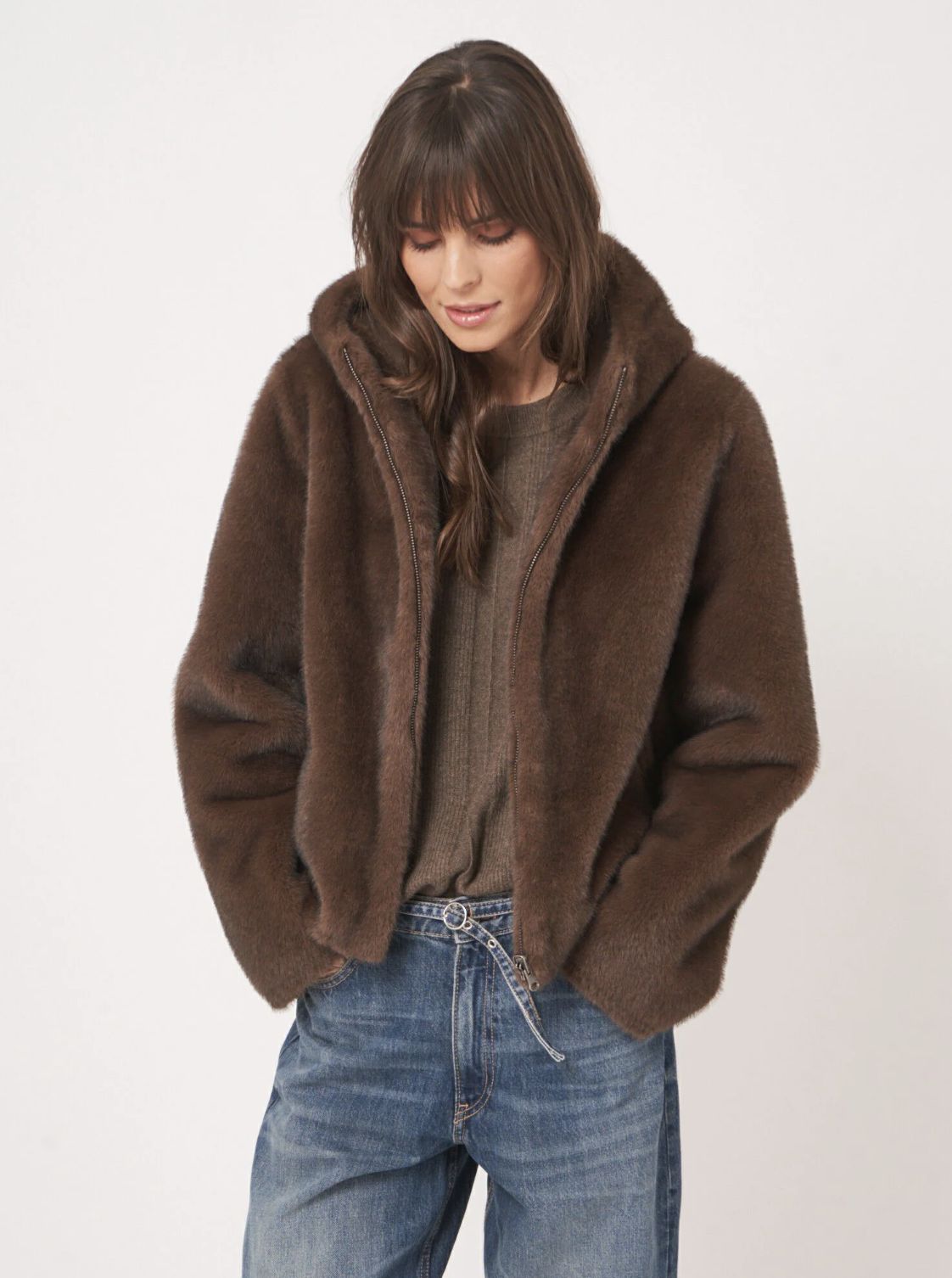 Repeat Cashmere Reversible Faux Mink Jacket With Hood - Image 11