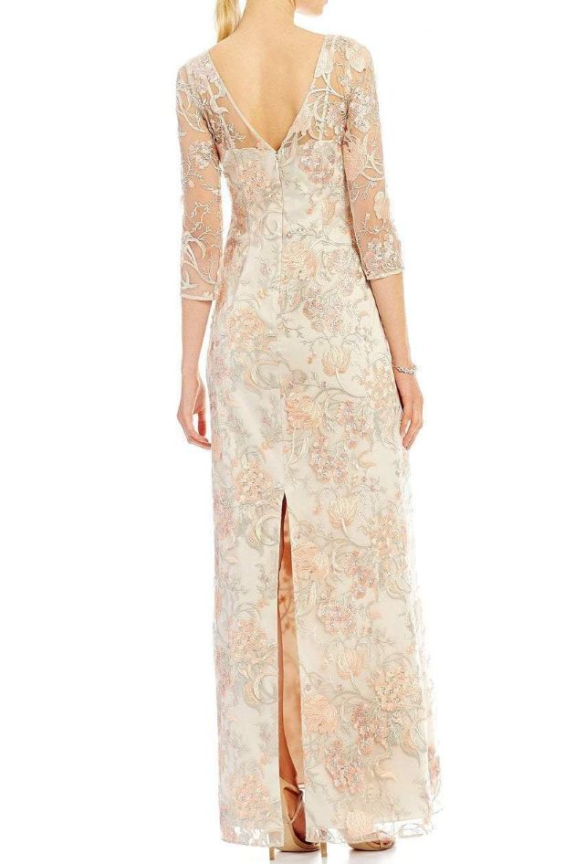 Aidan Mattox Sheer Embroidered Lace Gown in Blush Multi | Style MD1E201009 - FINAL SALE - Image 3