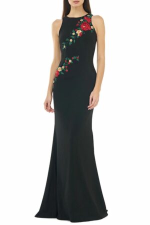 Carmen Marc Valvo Infusion Ebroidered Floral Crepe Gown | Style 661906 - FINAL SALE