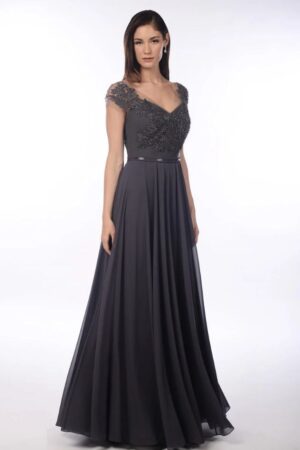 Daymor Couture Beaded Illusion Cap Sleeve Gown | Style 908 - FINAL SALE