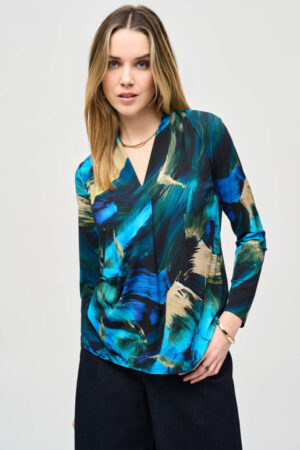 Joseph Ribkoff Black/Multi Abstract Print Top | Style 243293 | FINAL SALE