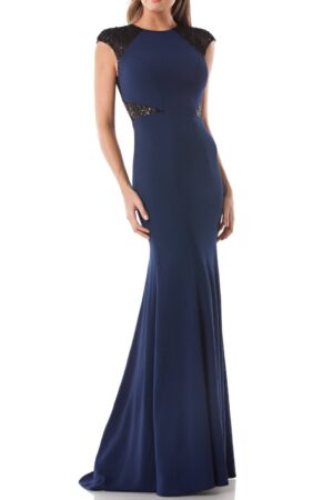 Carmen Marc Valvo Infusion Sequin-Trim Crepe Evening Gown | Style 661694 - FINAL SALE