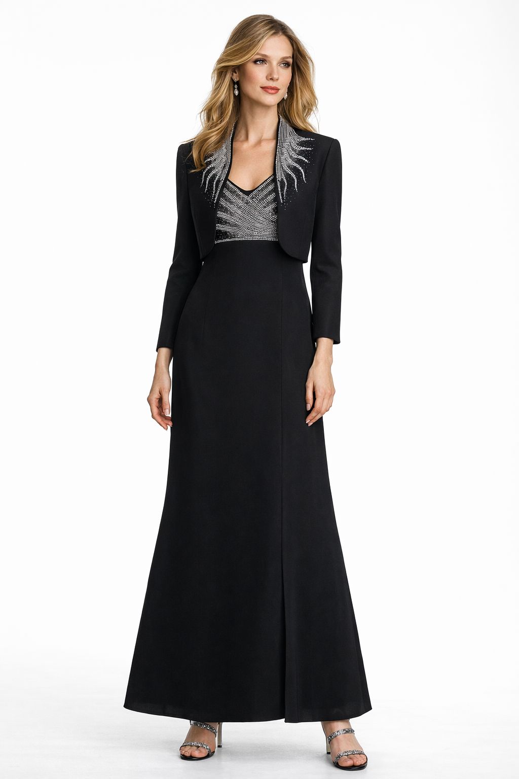 Daymor Couture Beaded V-Neck Evening Gown with Matching Bolero | Style 998 - FINAL SALE - Image 6