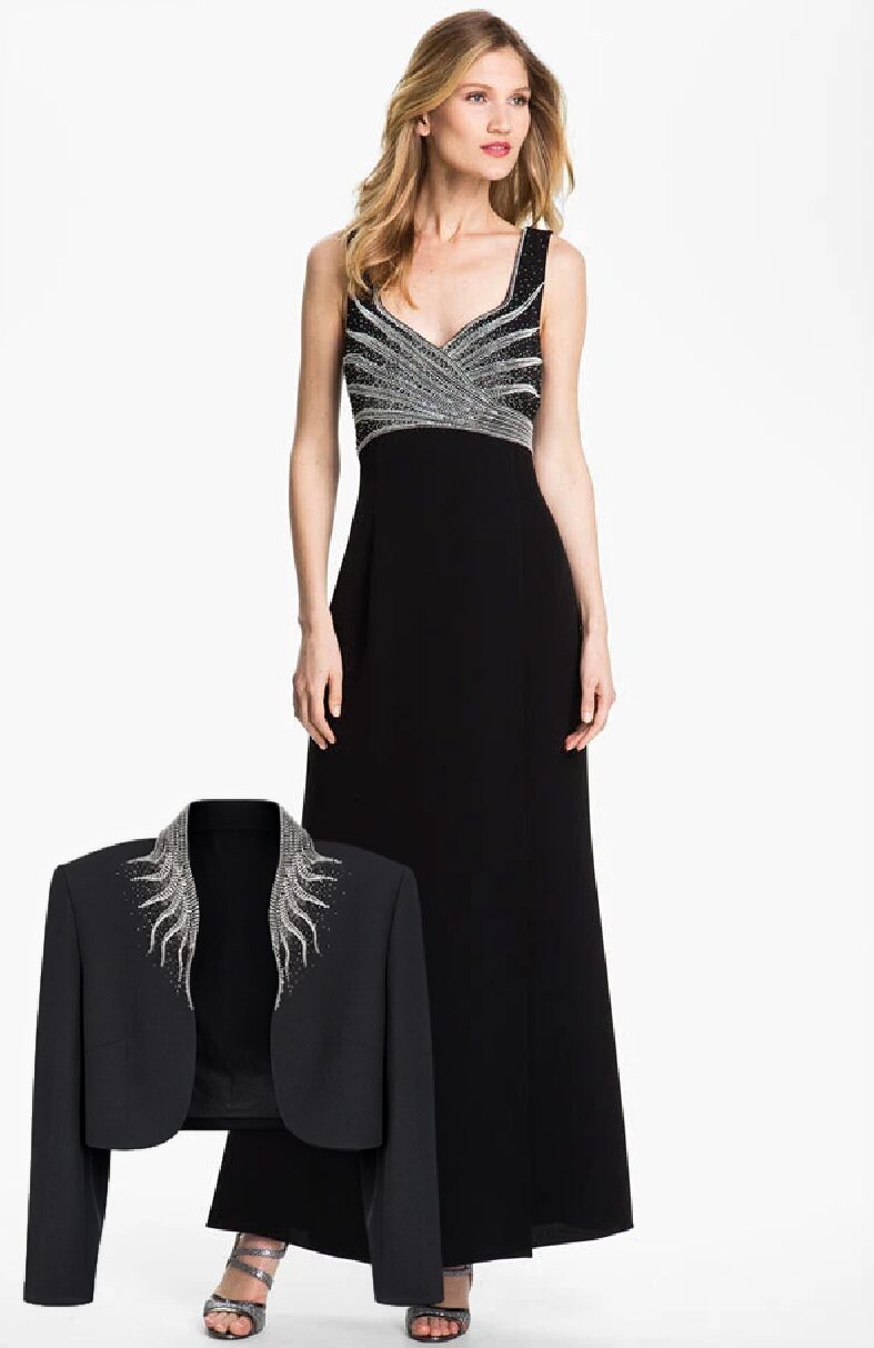 Daymor Couture Beaded V-Neck Evening Gown with Matching Bolero | Style 998 - FINAL SALE