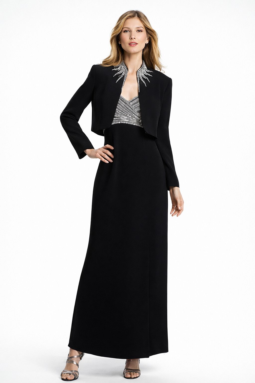 Daymor Couture Beaded V-Neck Evening Gown with Matching Bolero | Style 998 - FINAL SALE - Image 8