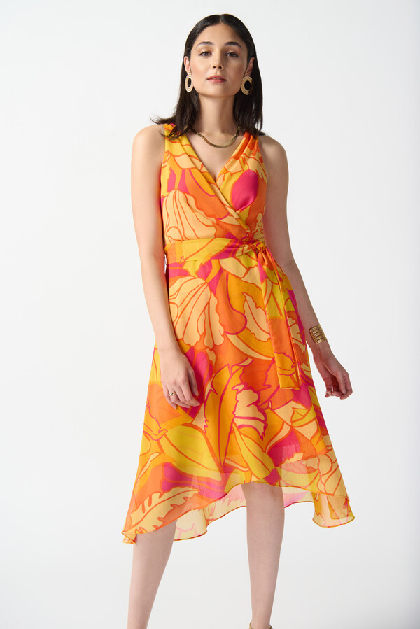 Joseph Ribkoff Pink/Multi Tropical Print Fit and Flare Dress | Style 242015 - FINAL SALE