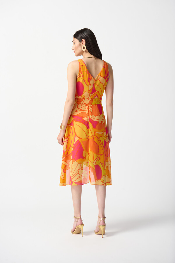 Joseph Ribkoff Pink/Multi Tropical Print Fit and Flare Dress | Style 242015 - FINAL SALE - Image 4