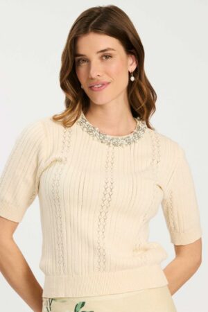 Tyler Böe Drew Embellished Pointelle Sweater | in Pale Rosette & Cloud