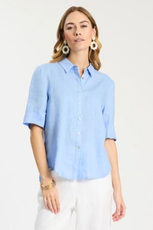 Tyler Böe Tommy Linen Shirt | in Pale Rosette & Vista Blue