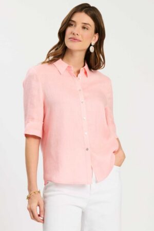 Tyler Böe Tommy Linen Shirt | in Pale Rosette, Vista Blue & White