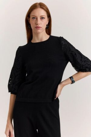 Hinson Wu Millie Lace Elbow Sleeve Sweater