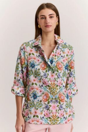 Hinson Wu Charlotte 3/4 Sleeve Botanique Linen Top