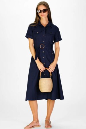 Duffield Lane Juna Dress in Navy Silky Oxford