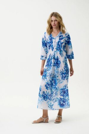 One Season Long Poppy Cotton Dress | Kefalonia | Blue Roses