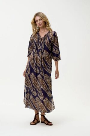 One Season Long Poppy Cotton Dress | Provence | Navy Paisley