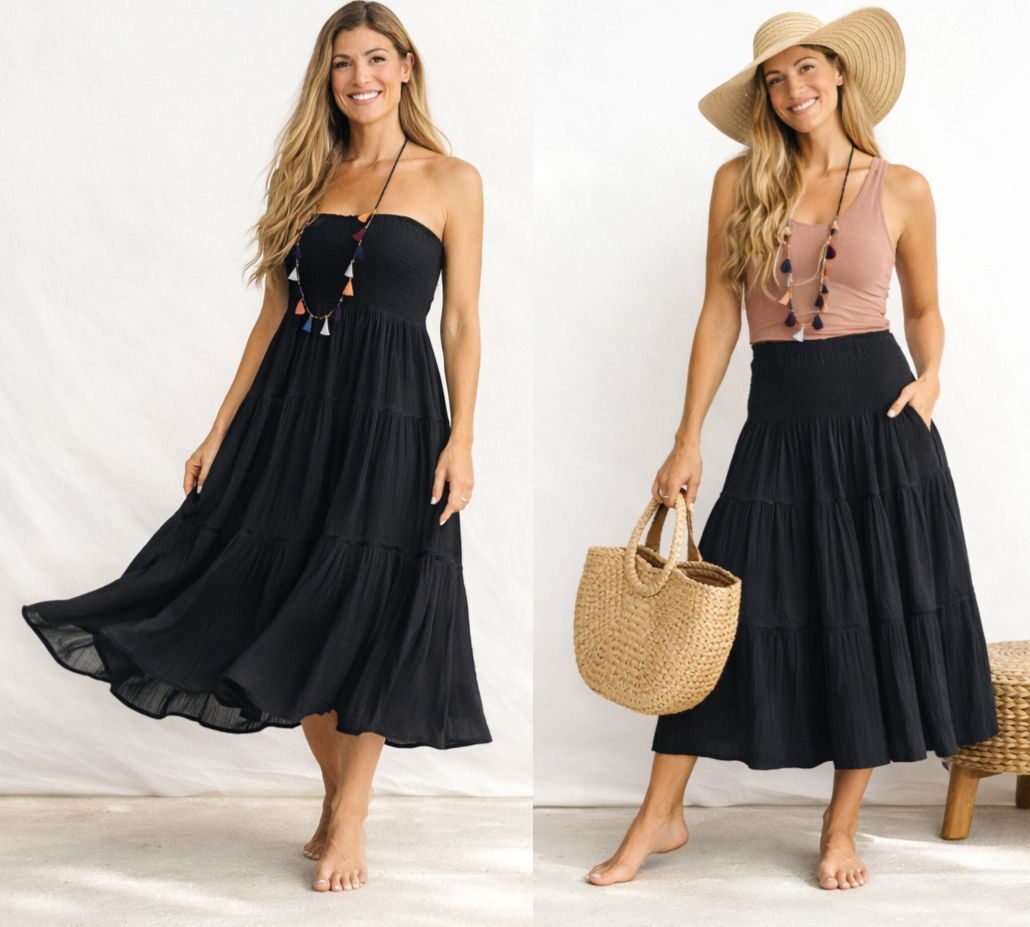 Beach to Bistro by Sigrid Olsen Calypso Skirt | Convertible Maxi Skirt & Strapless Dress - in Black