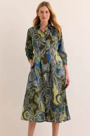 Hinson Wu Martina 3/4 Sleeve Opulent Paisley Dress | Olive Paisley