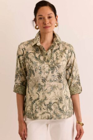 Hinson Wu Charlotte 3/4 Sleeve Fresco Print Top