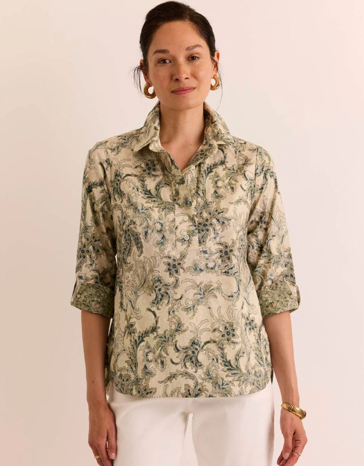Hinson Wu Charlotte 3/4 Sleeve Fresco Print Top